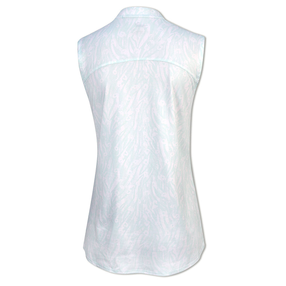 Puma Ladies Cloudspun Animal Print Sleeveless Polo in Soothing Sea & Bright White