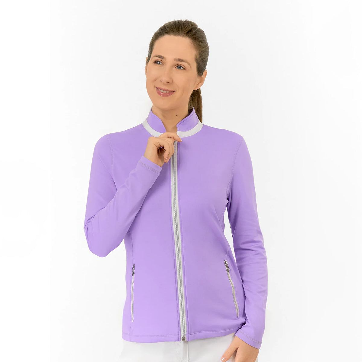 Pure Golf Ladies Full-Zip Mid-Layer Stretch Jacket in Lilac