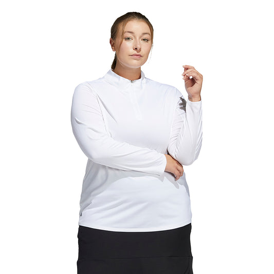 adidas Ladies Plus Size Long Sleeve Golf Polo with Mesh Panels in White