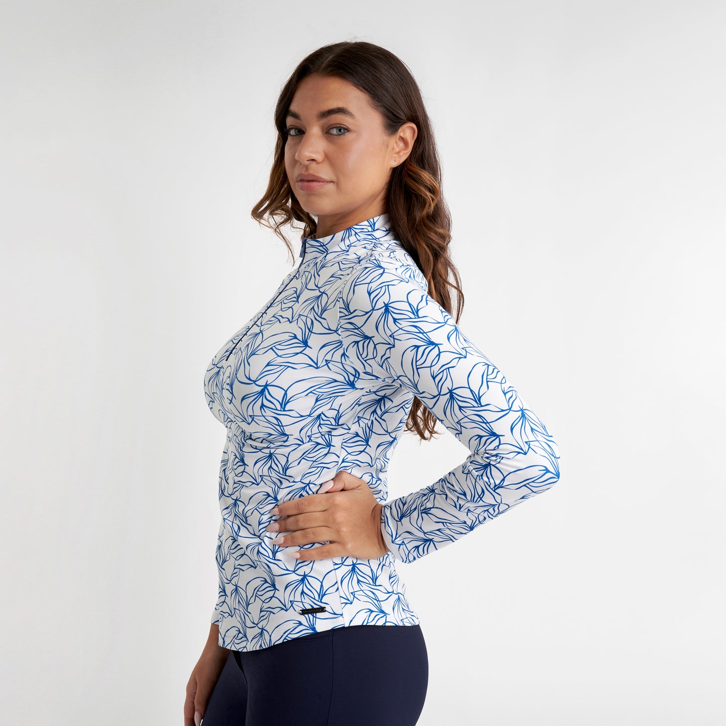 Green Lamb Ladies Soft-Stretch Floral Print 1/4 Zip Top