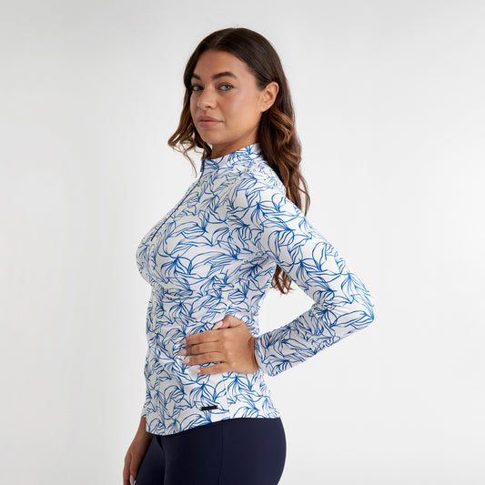 Green Lamb Ladies Soft-Stretch Floral Print 1/4 Zip Top