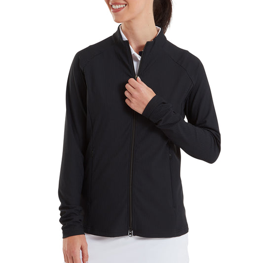 FootJoy Ladies Full Zip Mid-Layer in Black with Ribbed Details for a Striking Silhouette
