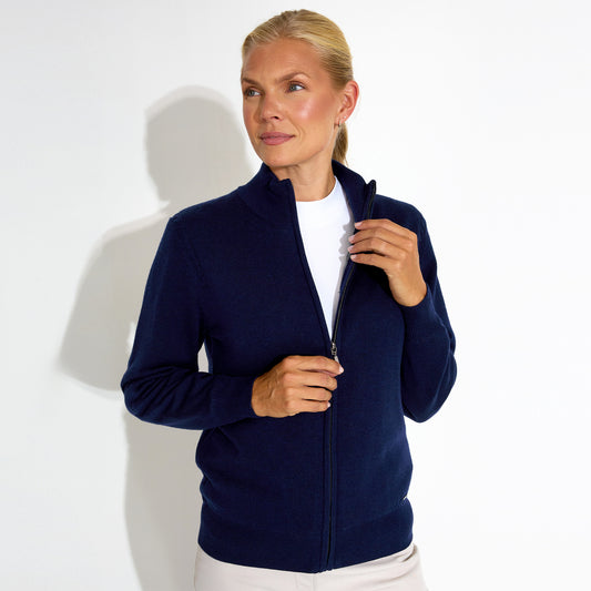 Abacus Ladies Lined Merino Blend Windstopper Cardigan in Navy