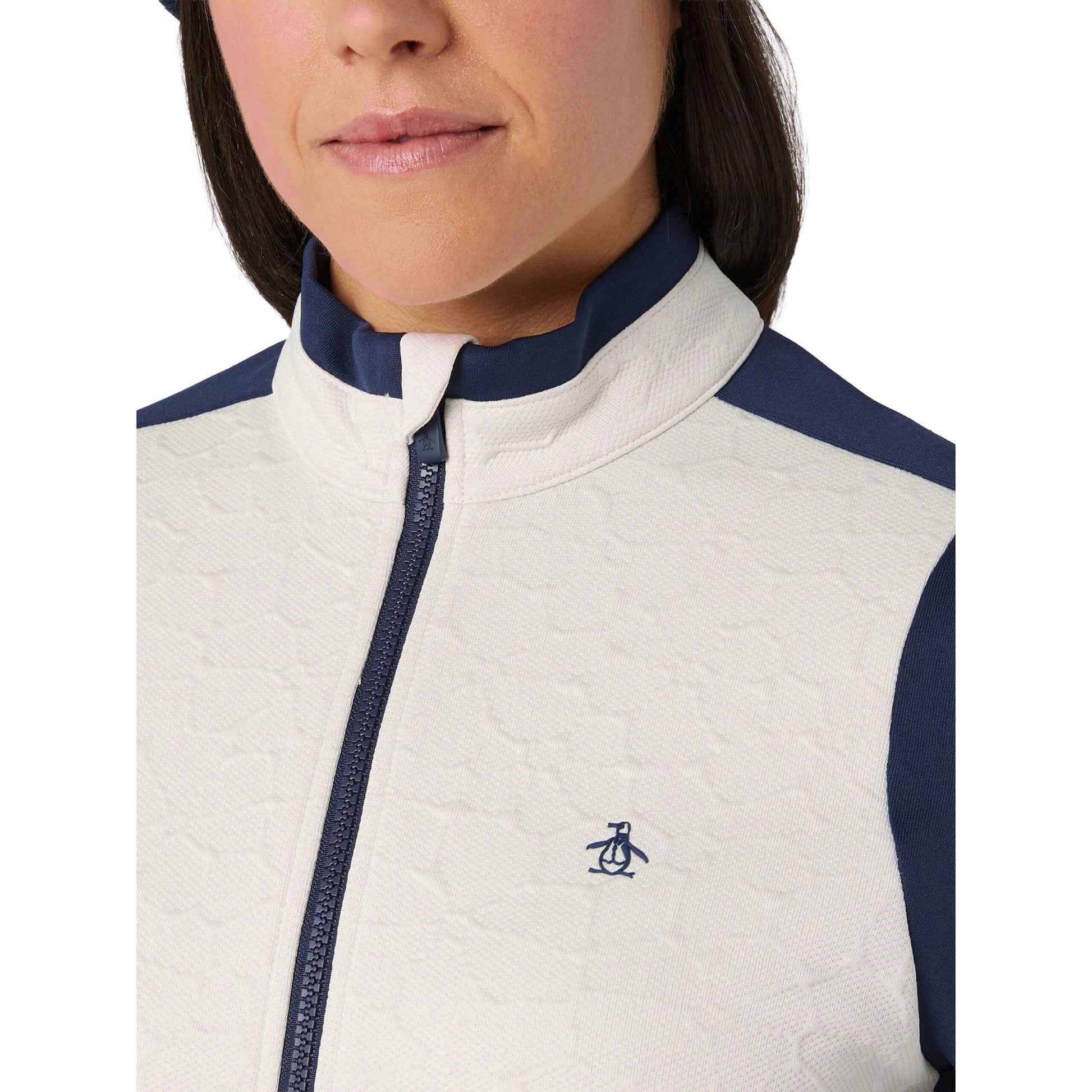 Original Penguin Ladies Floral Embossed Jersey Jacket with Navy Contour Panels