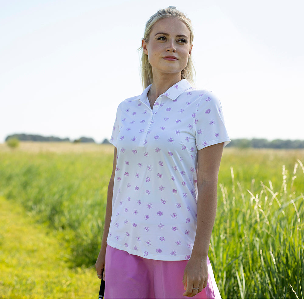 Puma Ladies Cloudspun Garden Golf Polo in Bright White & Mauve Pop