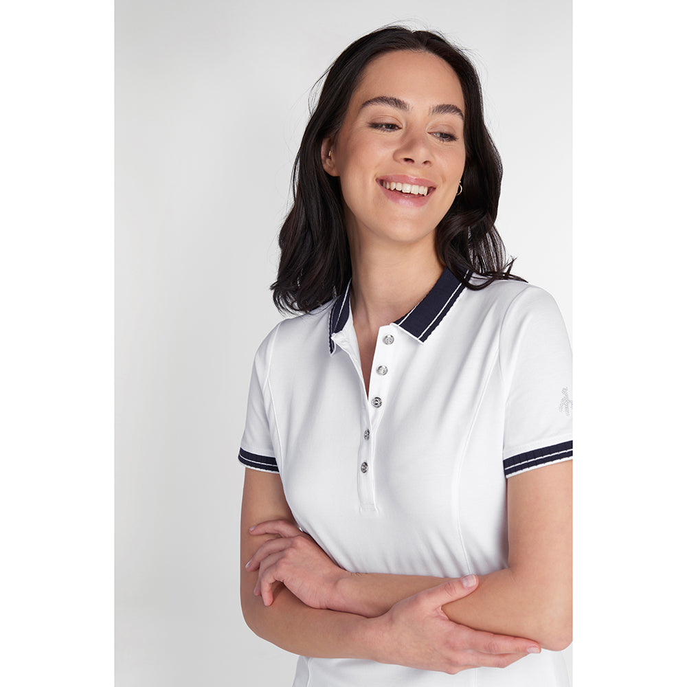 Green Lamb Ladies Organic Cotton Short Sleeve Club Polo in White & Navy