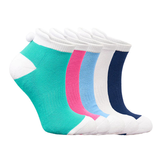 Surpizeshop Ladies 5 Pair Pack of Multi-Coloured Pom Pom Golf Socks