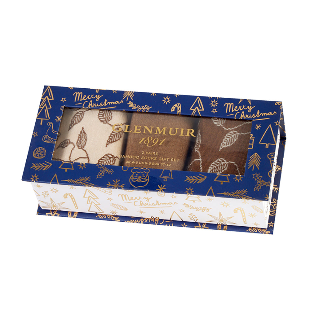 Glenmuir Ladies 3-Pair Pack of Bamboo Socks in Christmas Inspired Gift Box