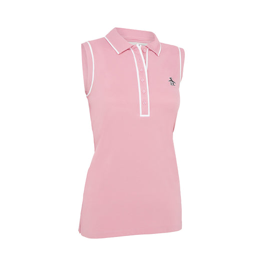 Original Penguin Ladies Piped Sleeveless Polo in Cashmere Rose - Last One XS Only Left