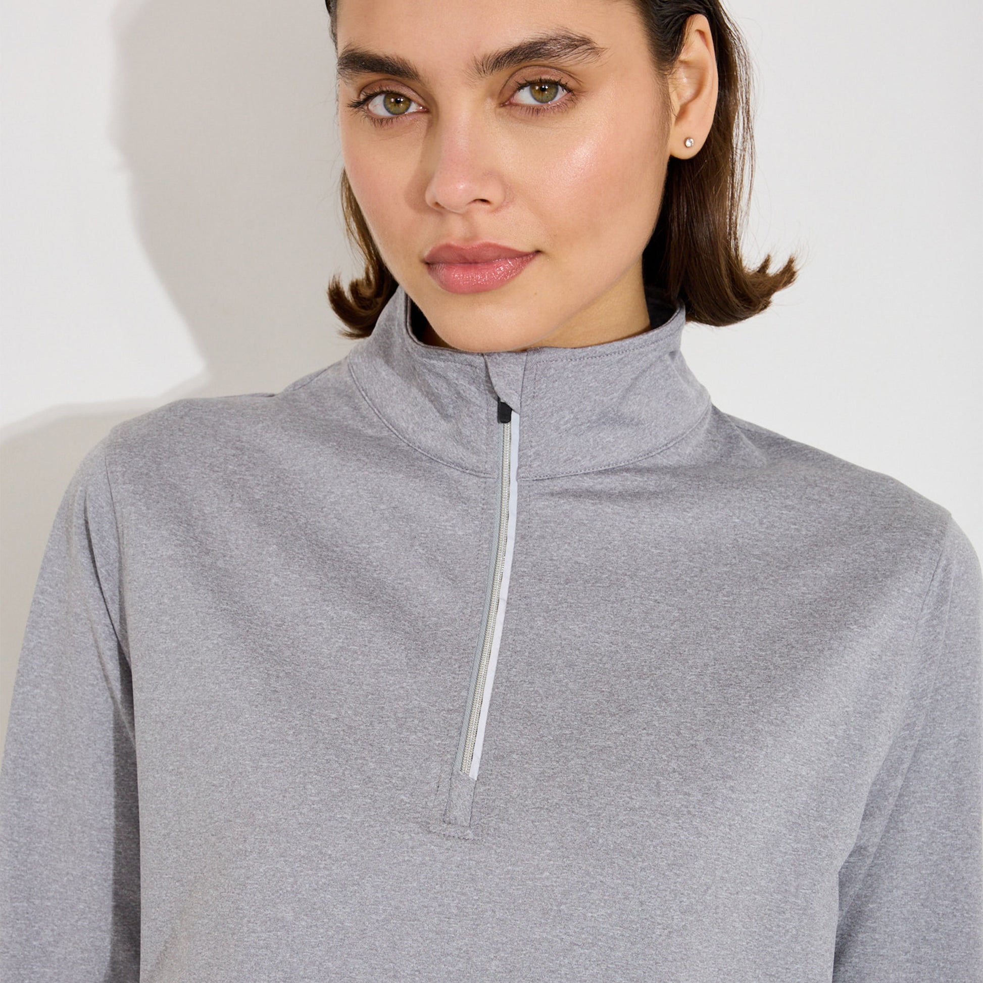 Abacus Ladies Zip-Neck Fleece in Light Grey Marl