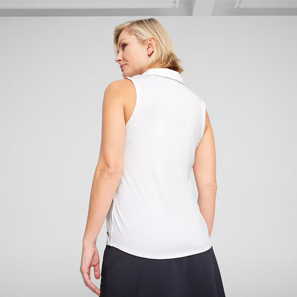 Puma Golf Ladies Sleeveless Polo with Piped V-neck in White