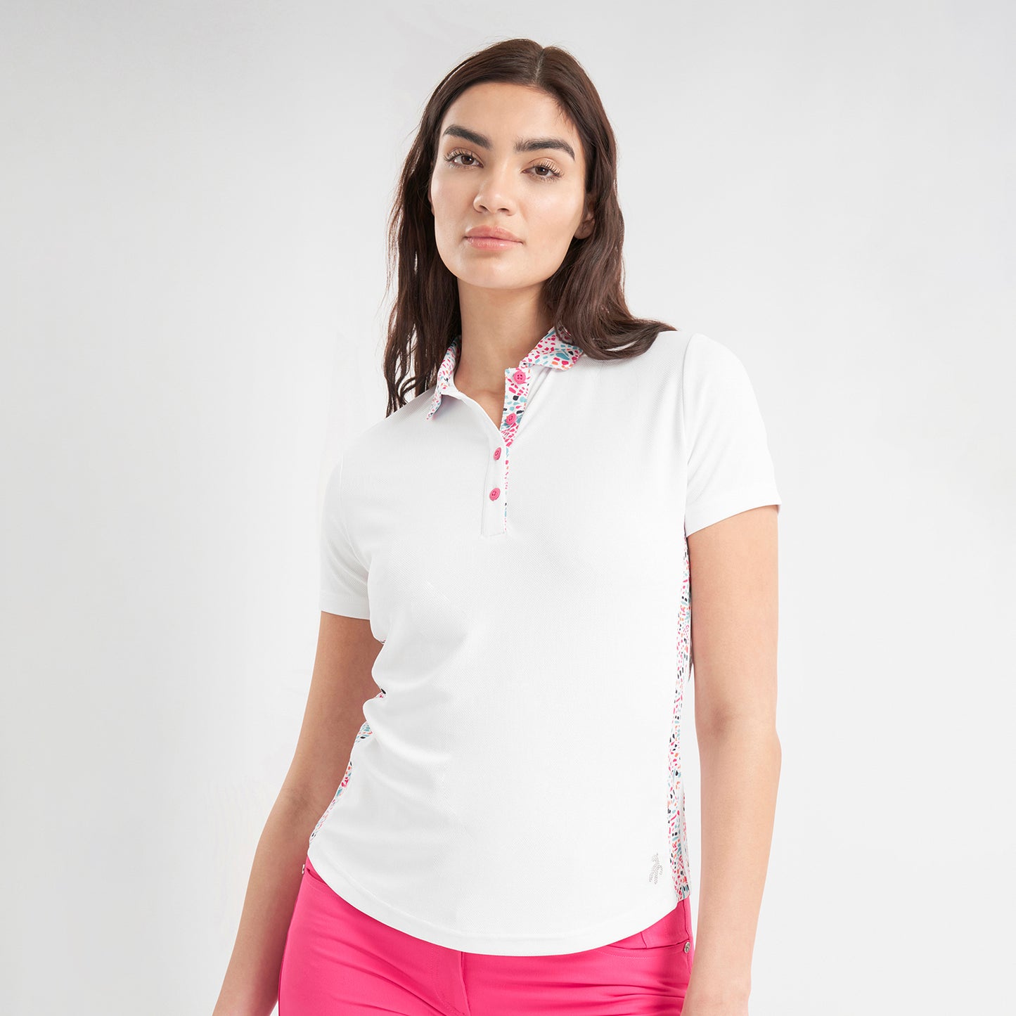 Green Lamb Ladies Short Sleeve Polo with Speckle Print Trim