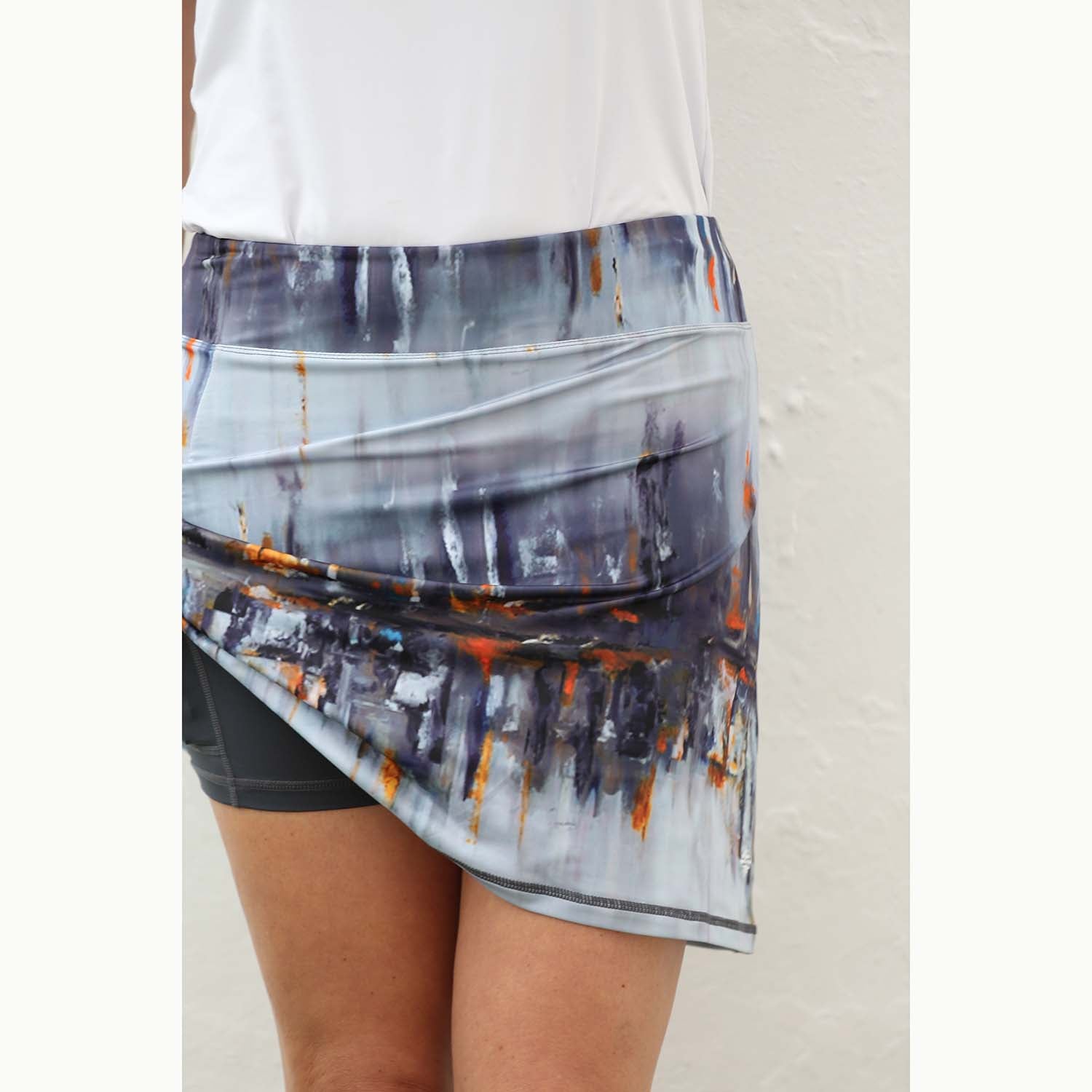 FAMARA Ladies Pull-On Skort in Abstract Dockland Print in Docklands