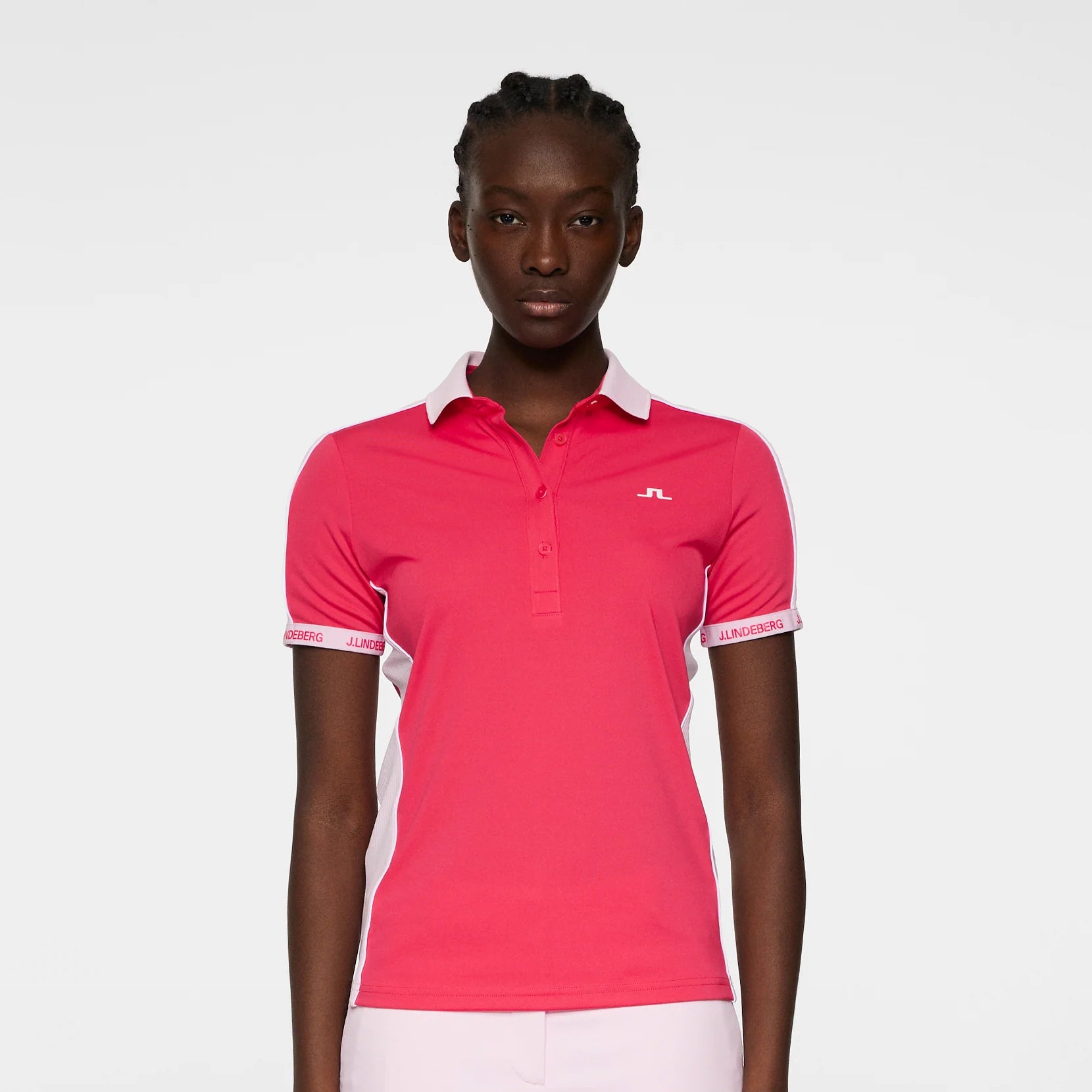 J.Lindeberg Ladies Short Sleeve Polo with Ribbed Paneling 