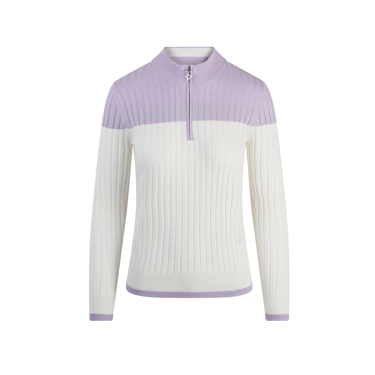 Swing Out Sister Ladies Colour Block Zip-Neck Sweater in Digital Lavender