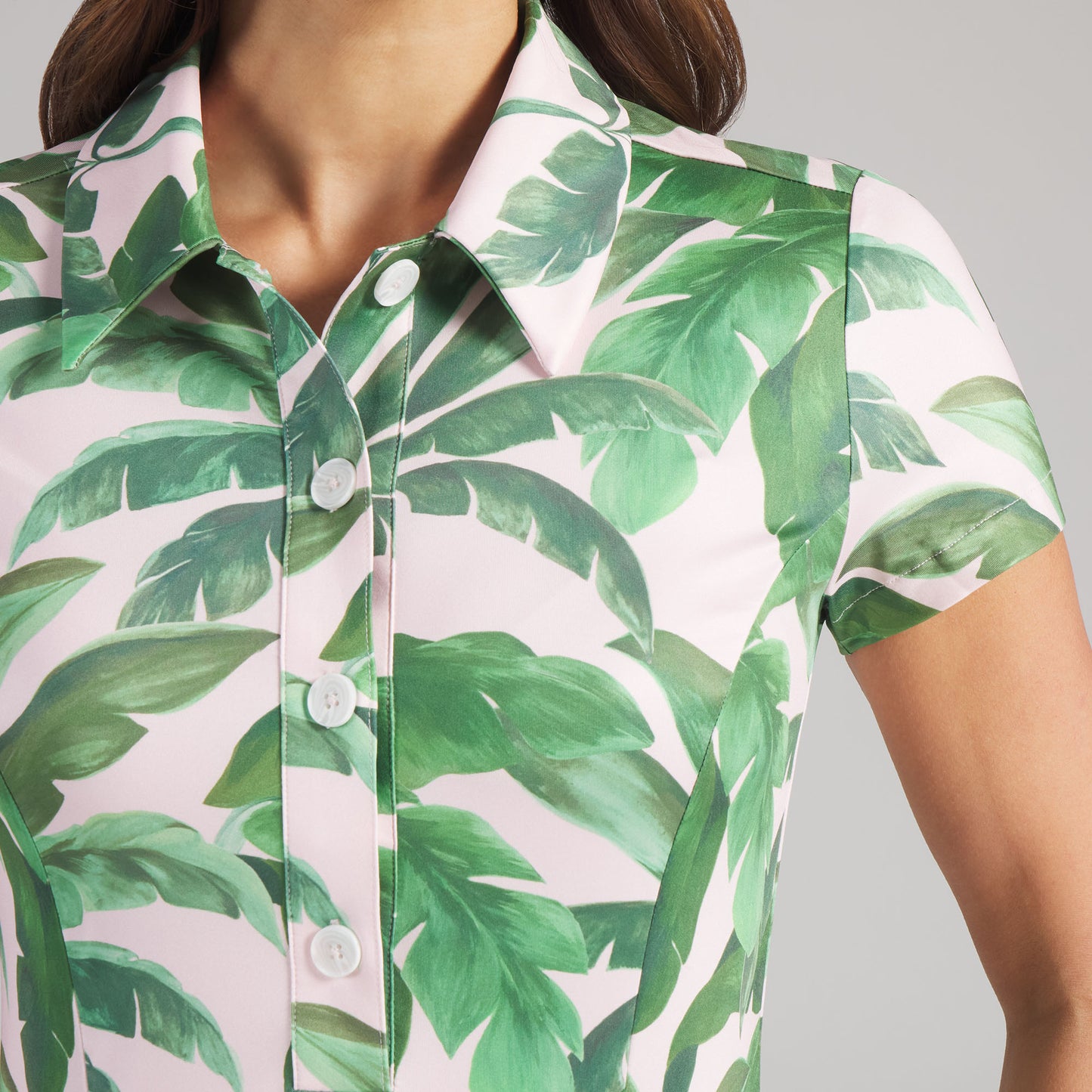 Puma Ladies Short Sleeve Dress with Fun, Bold Tropical Print for Standout Fairway Style