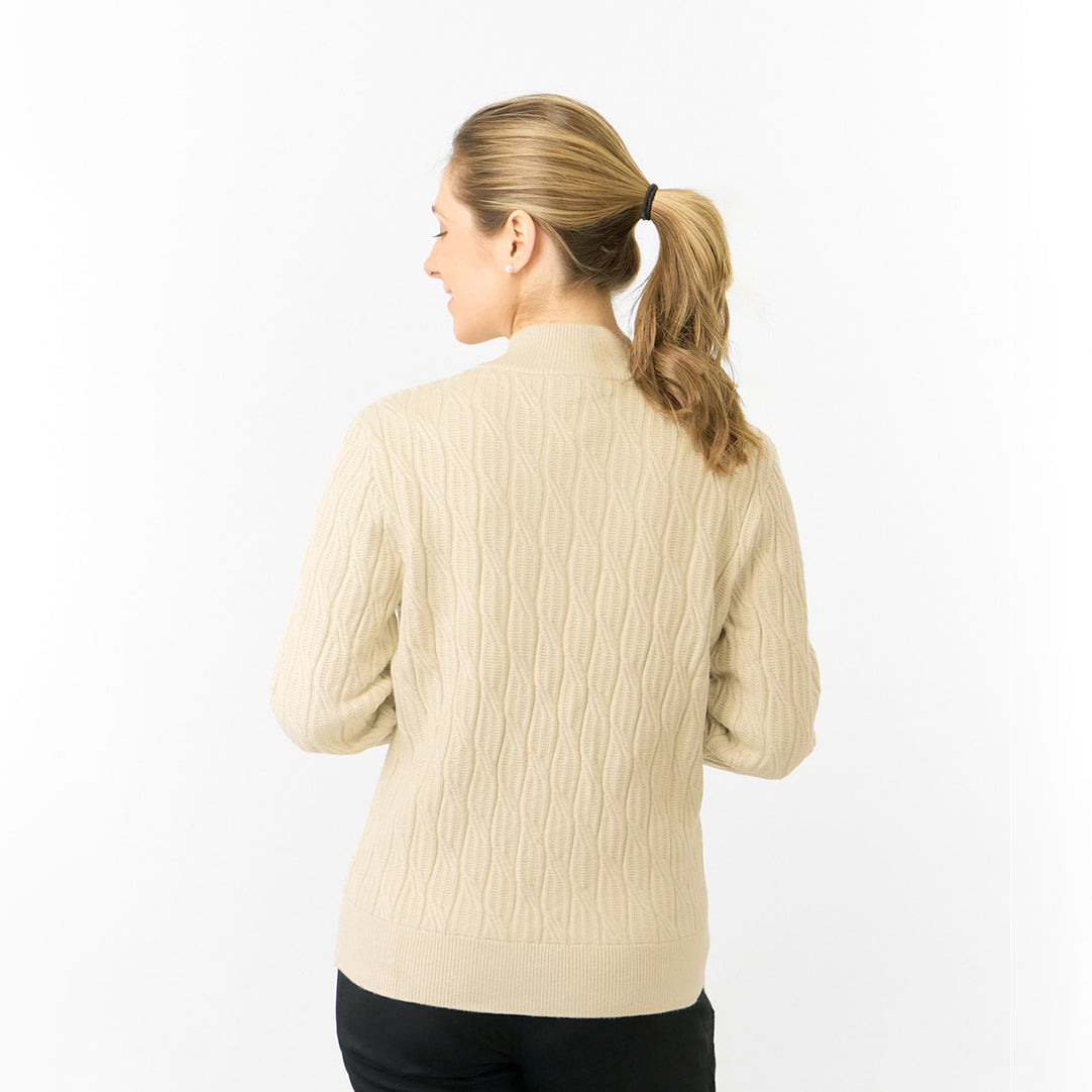 Pure Golf Ladies Quarter Zip Cable Knit Lined Sweater