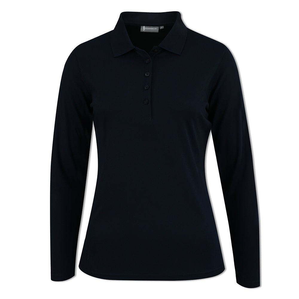 Glenmuir Ladies Long Sleeve Pique Knit Navy Polo for Breathable Comfort with Timeless Appeal