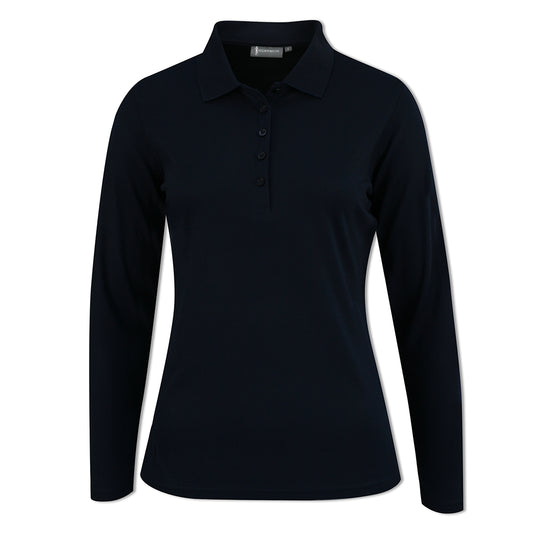 Glenmuir Ladies Long Sleeve Pique Knit Navy Polo for Breathable Comfort with Timeless Appeal