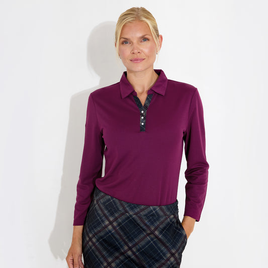 Abacus Ladies 3/4 Sleeve Polo with Neat Neck line and Pretty Pearl Detail