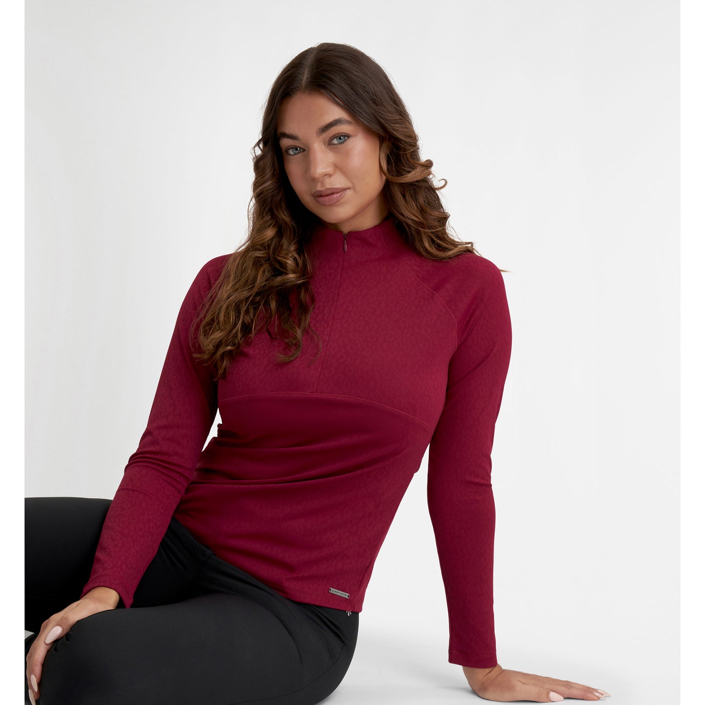 Green Lamb Ladies Lightweight 1/4 Zip Top with Jacquard Leopard Print