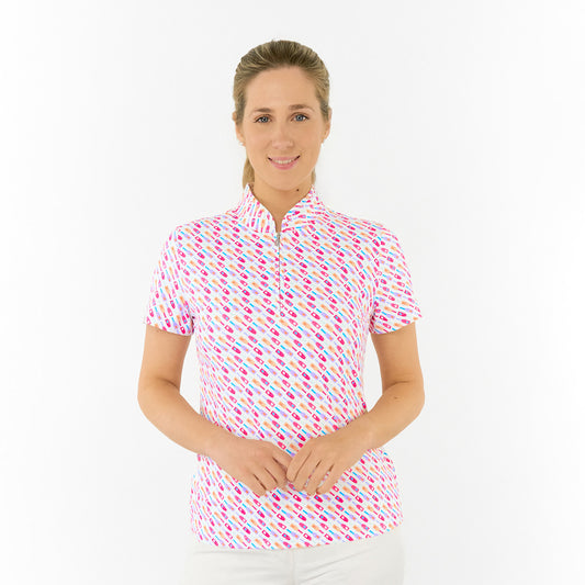 Pure Ladies Ellen Short Sleeve Polo in Fun Bottle Print