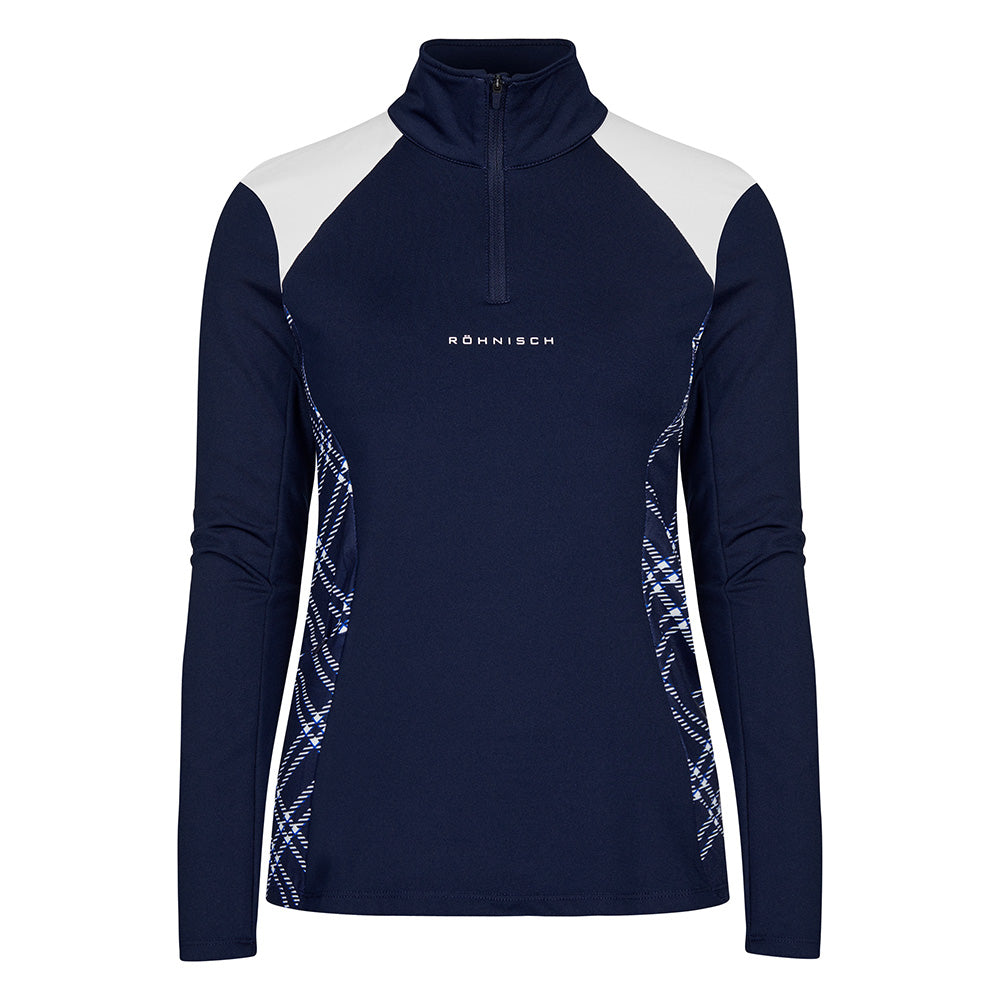 Rohnisch Ladies Thermal Long Sleeve Top with Contrast Panels in Check Navy