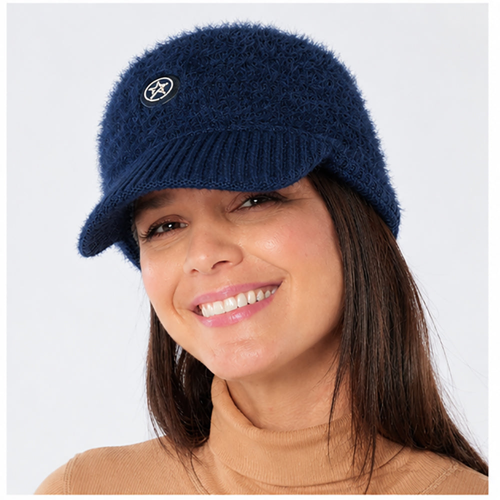 Swing Out Sister Double Layered Ribbed Headband with Soft Fuzzy Fabric In Navy
