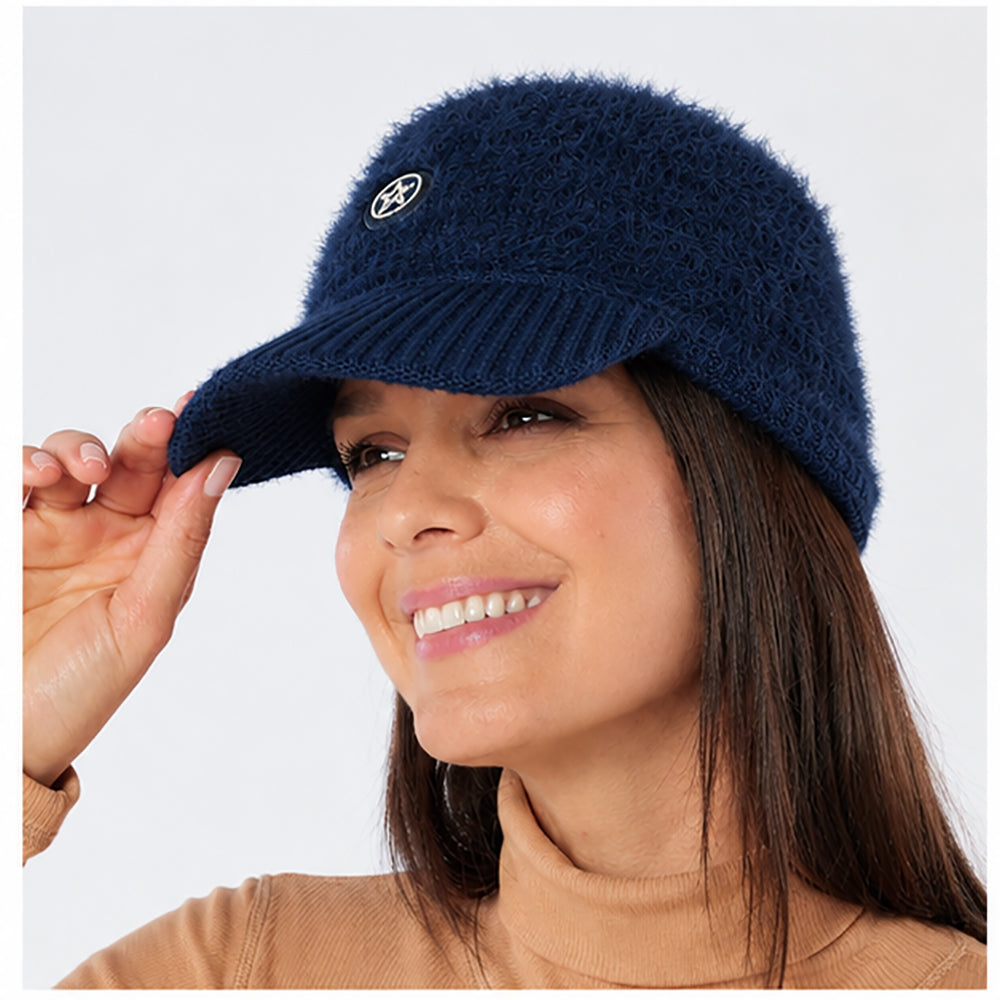 Swing Out Sister Double Layered Ribbed Headband with Soft Fuzzy Fabric In Navy