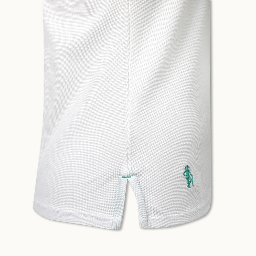 Glenmuir Short Sleeve Zip-Neck Pique Polo Shirt with UPF50 in White/Marine Green