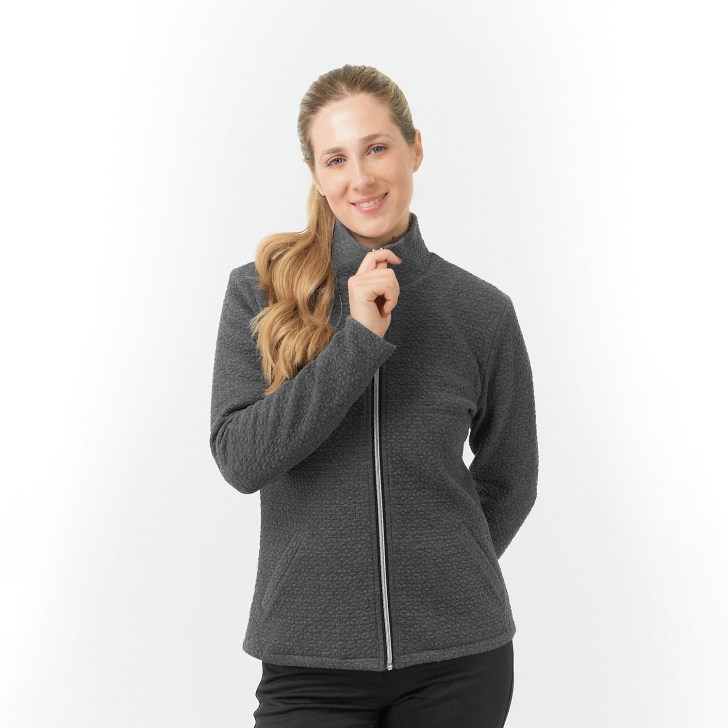 Pure Ladies Full Zip Textured Jacket in Charcoal Grey