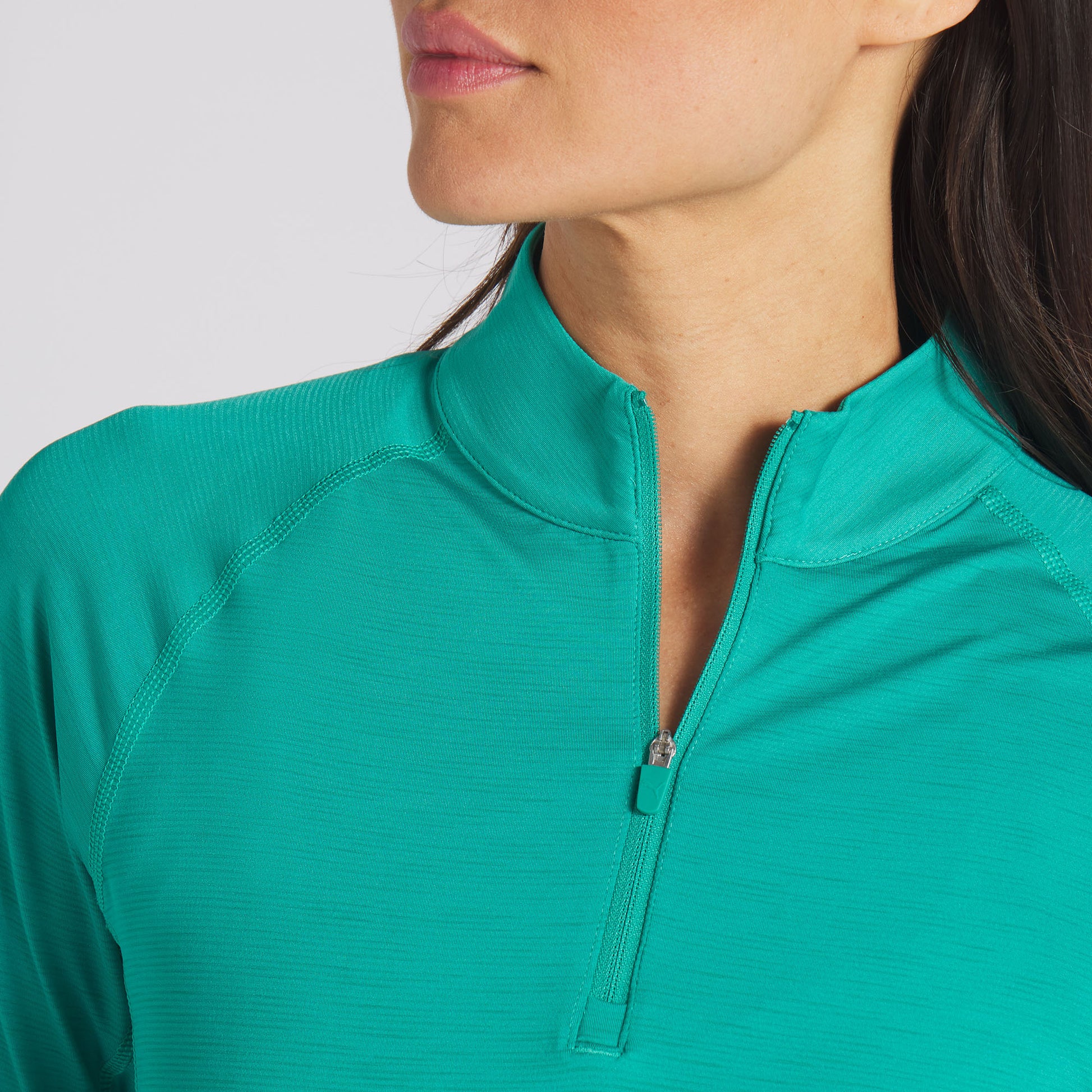 Puma Women's YOU-V 1/4 Zip Top with UPF 50+ in Sparkling Green