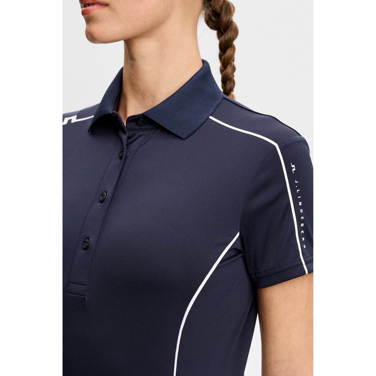 J.Lindeberg Ladies Navy Short Sleeve Polo for Sophisticated Style with Athletic Performance
