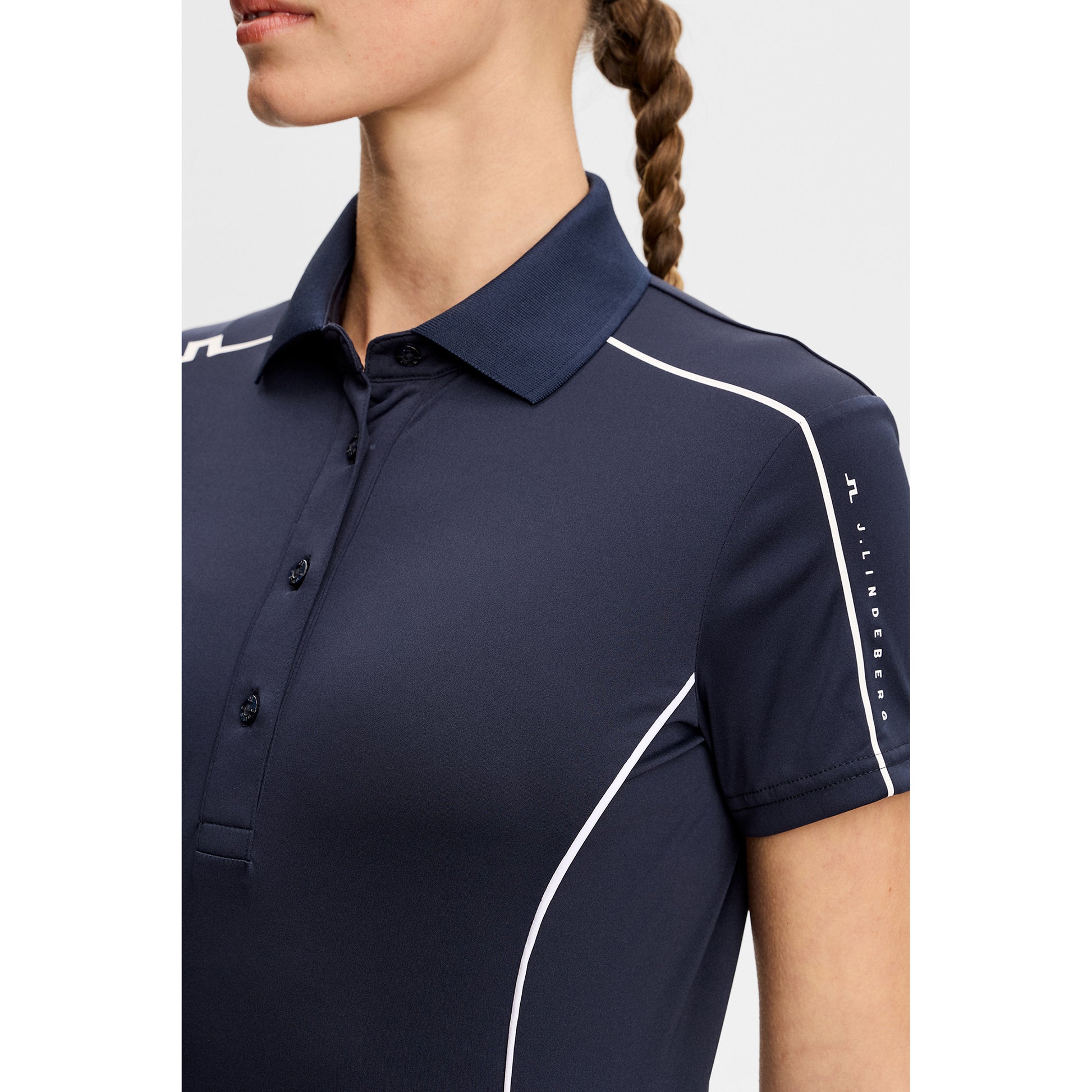 J.Lindeberg Ladies Navy Short Sleeve Polo for Sophisticated Style with Athletic Performance