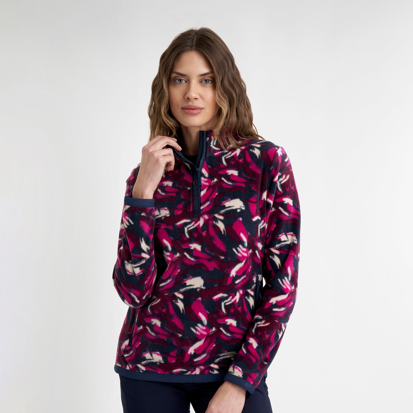 Calvin Klein Ladies 1/4 Zip Fleece with Brushstroke Print