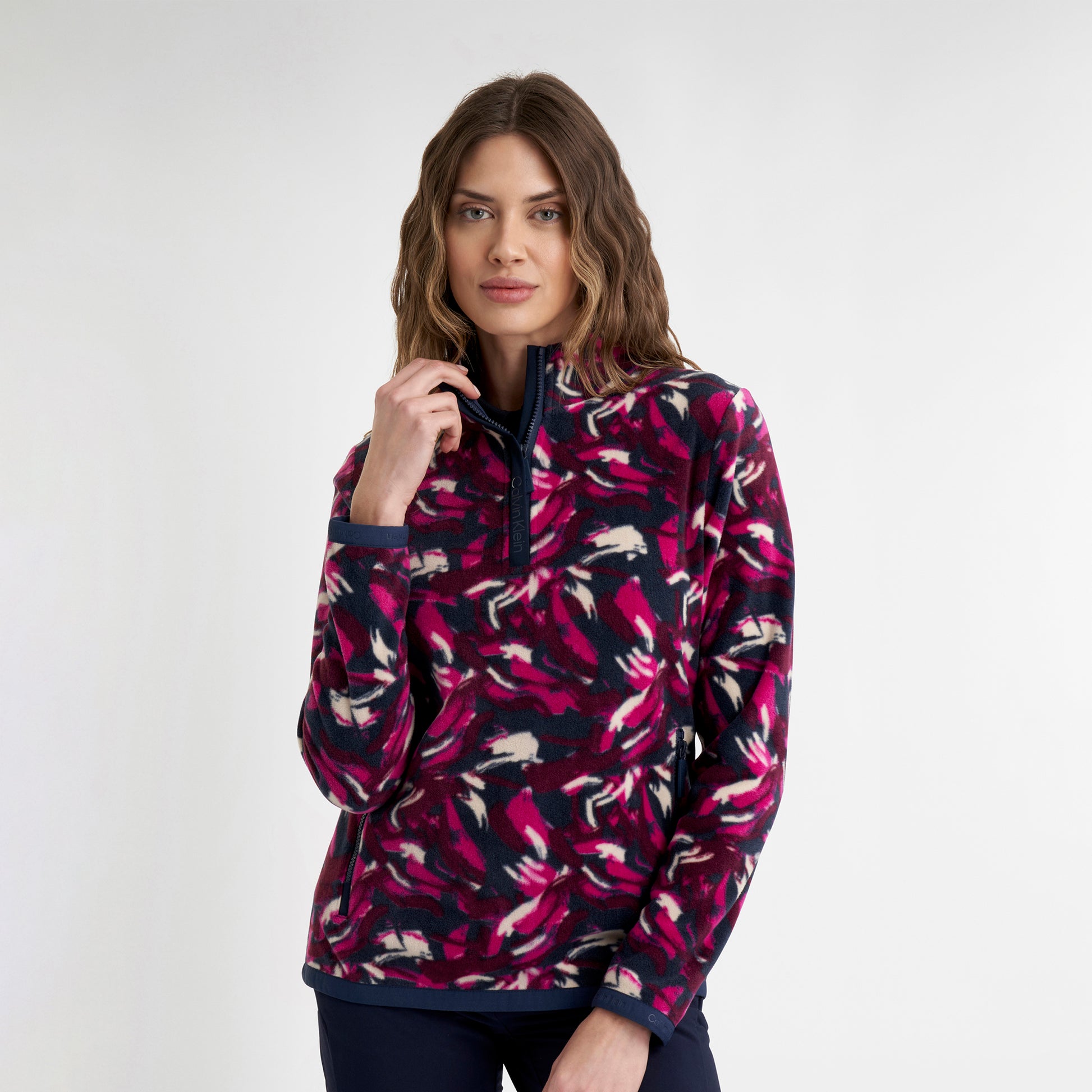 Calvin Klein Ladies 1/4 Zip Fleece with Brushstroke Print
