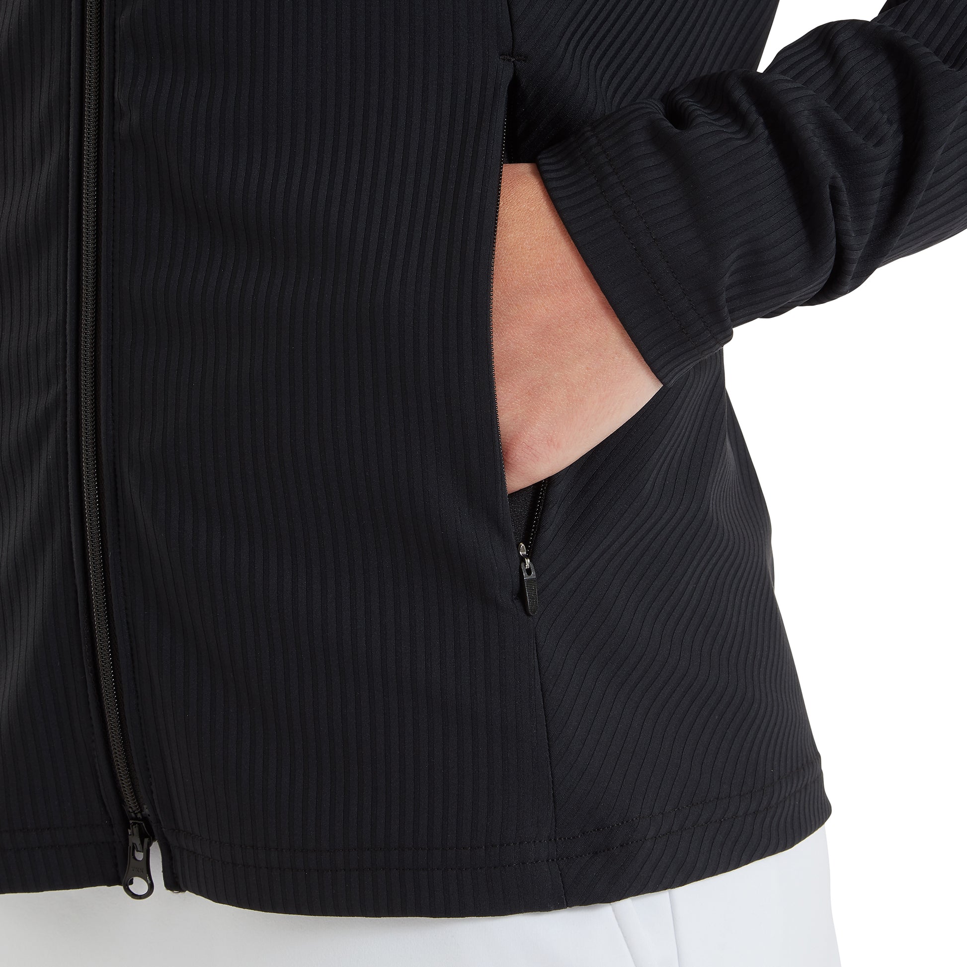 FootJoy Ladies Full Zip Mid-Layer in Black with Ribbed Details for a Striking Silhouette