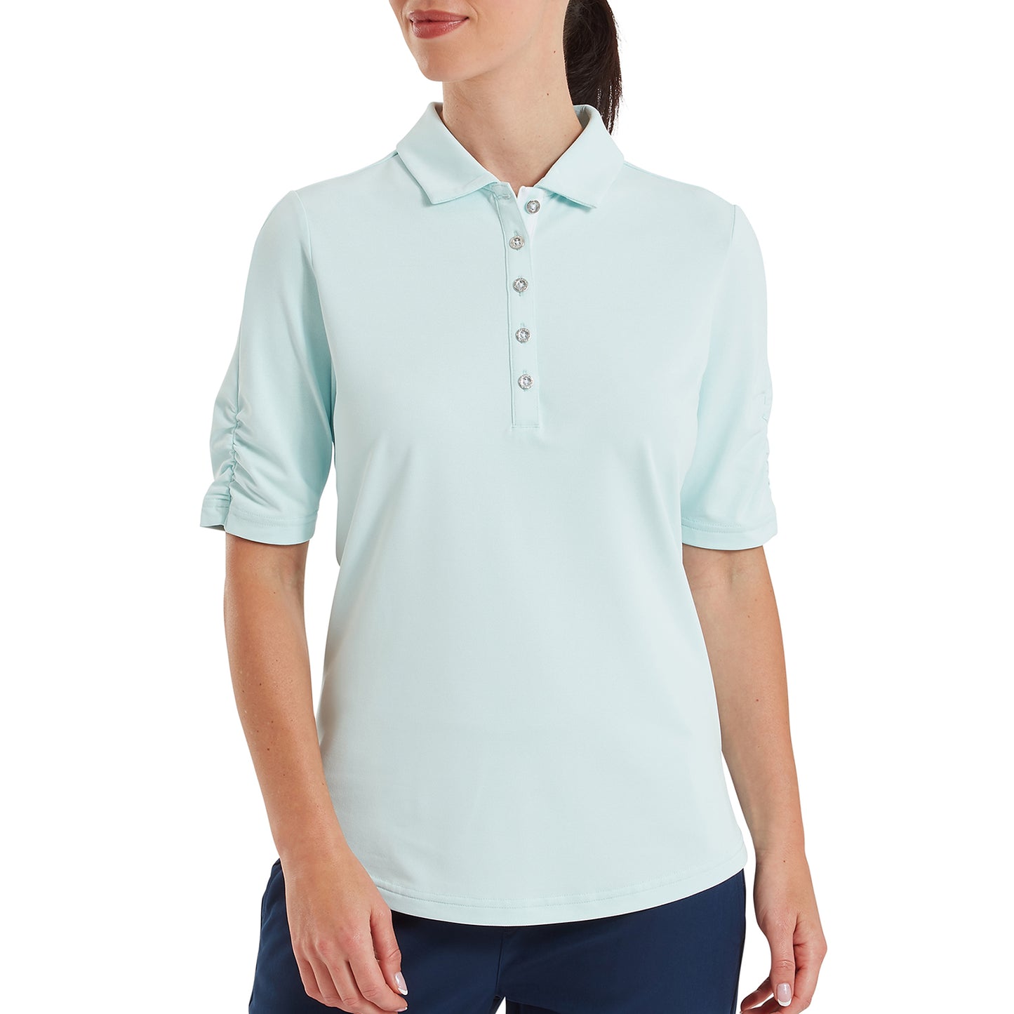 FootJoy Ladies 1/2 Sleeve Polo with Chic Ruched Detailing for a Beautifully Flattering Fit
