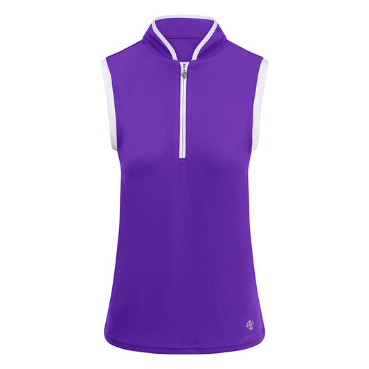Pure Golf Ladies Sleeveless Mandarin Polo Shirt in Purple