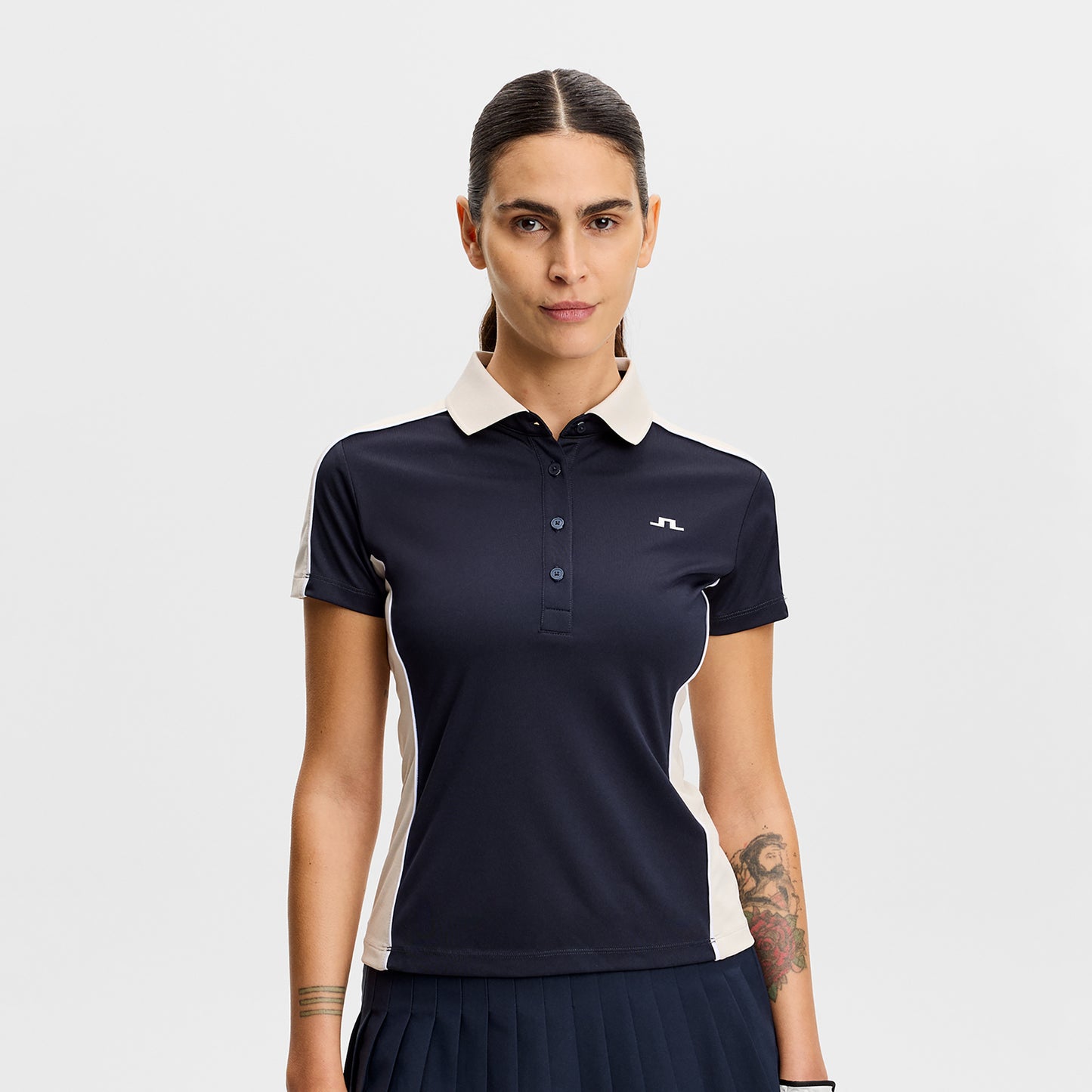 J.Lindeberg Ladies Navy Short Sleeve Polo - Feminine Fit, Confident Swing