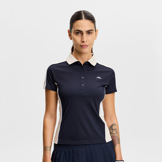 J.Lindeberg Ladies Navy Short Sleeve Polo - Feminine Fit, Confident Swing