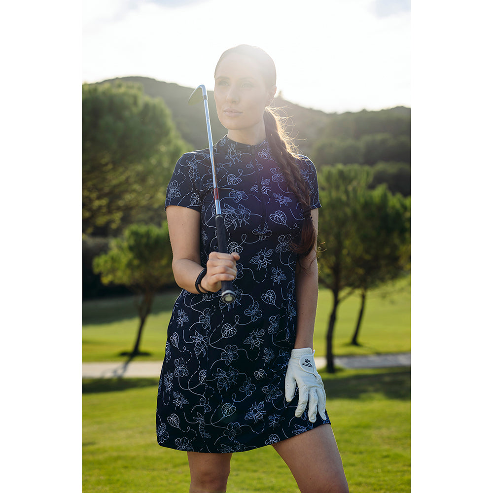 Puma Ladies Cloudspun Pollinators Print Golf Dress in Navy & White - Last One Small Only Left