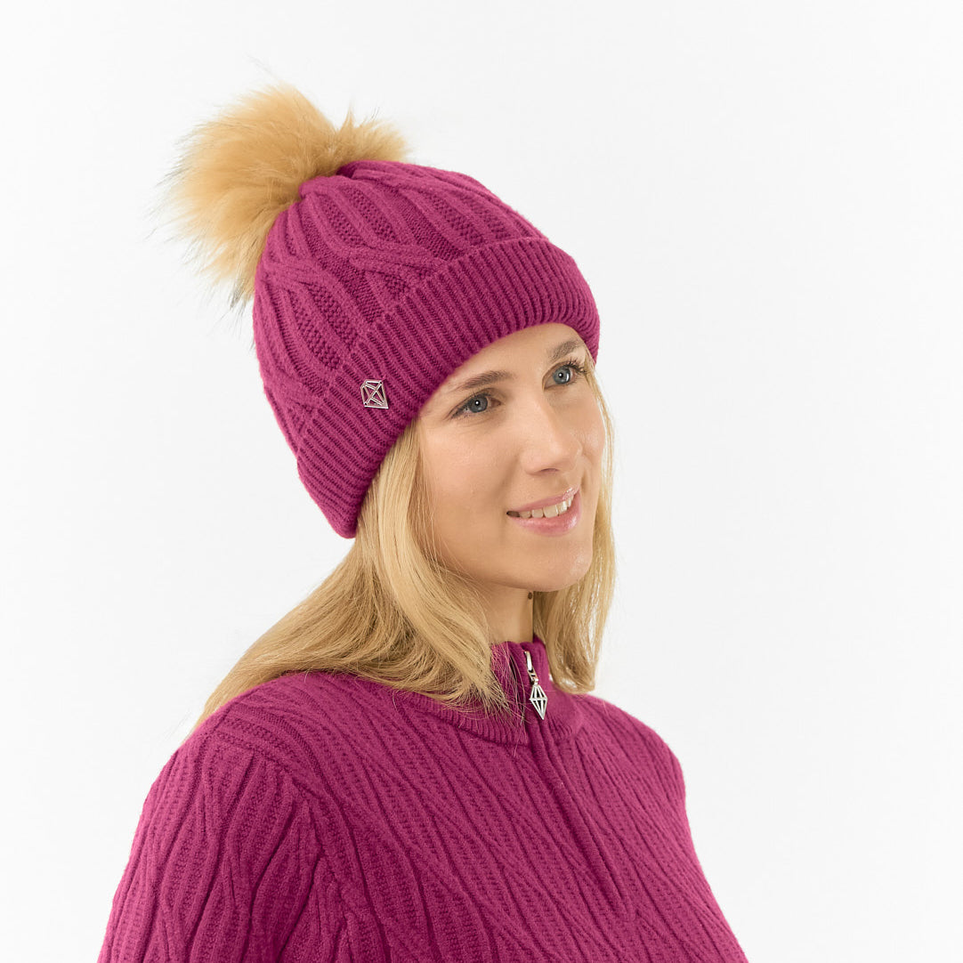 Pure Golf Ladies Lined Waterproof Bobble Hat with Cable Knit Design