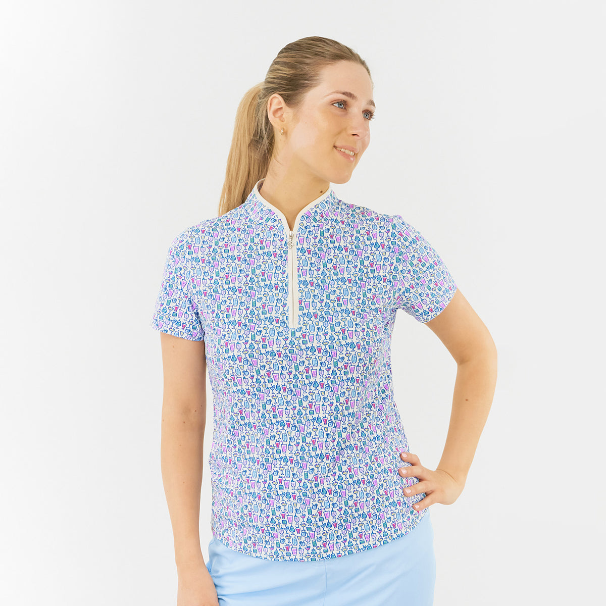 Pure Ladies Cocktail Print Short Sleeve Polo