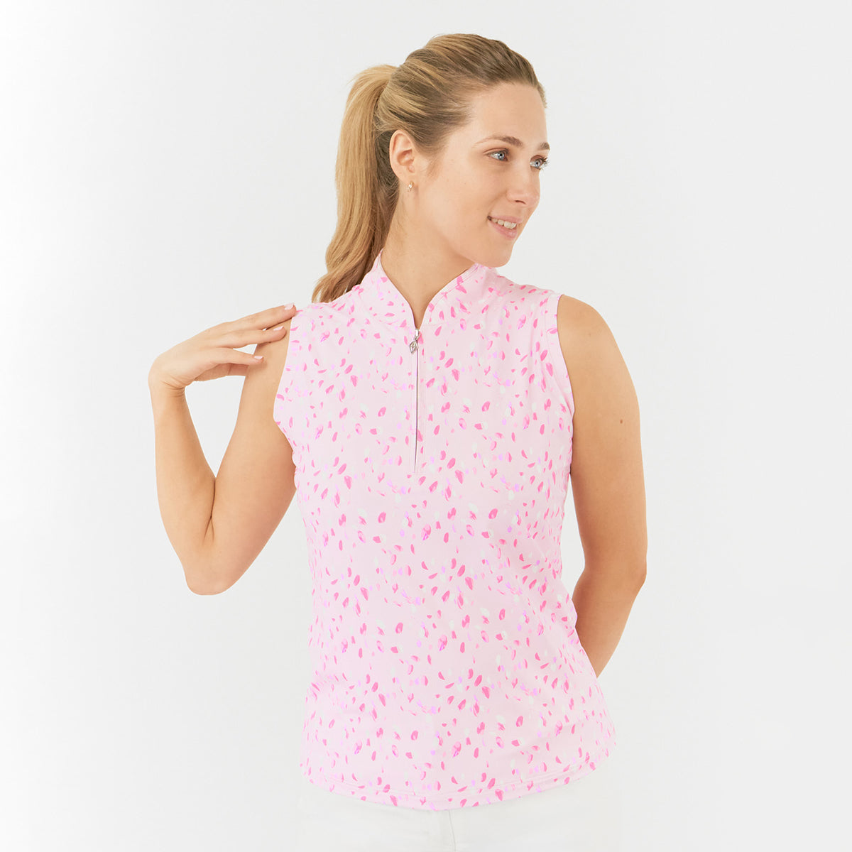 Pure Golf Ladies Sleeveless Polo in Floating Petal Print