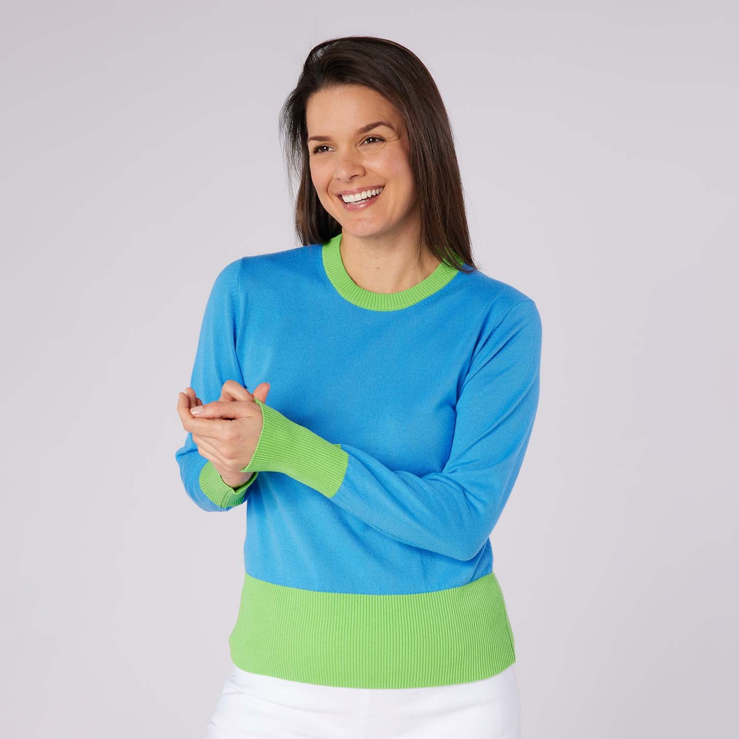 Swing Out Sister Ladies Colour Block Knitted Sweater - Feminine Comfort & Course Ready Style
