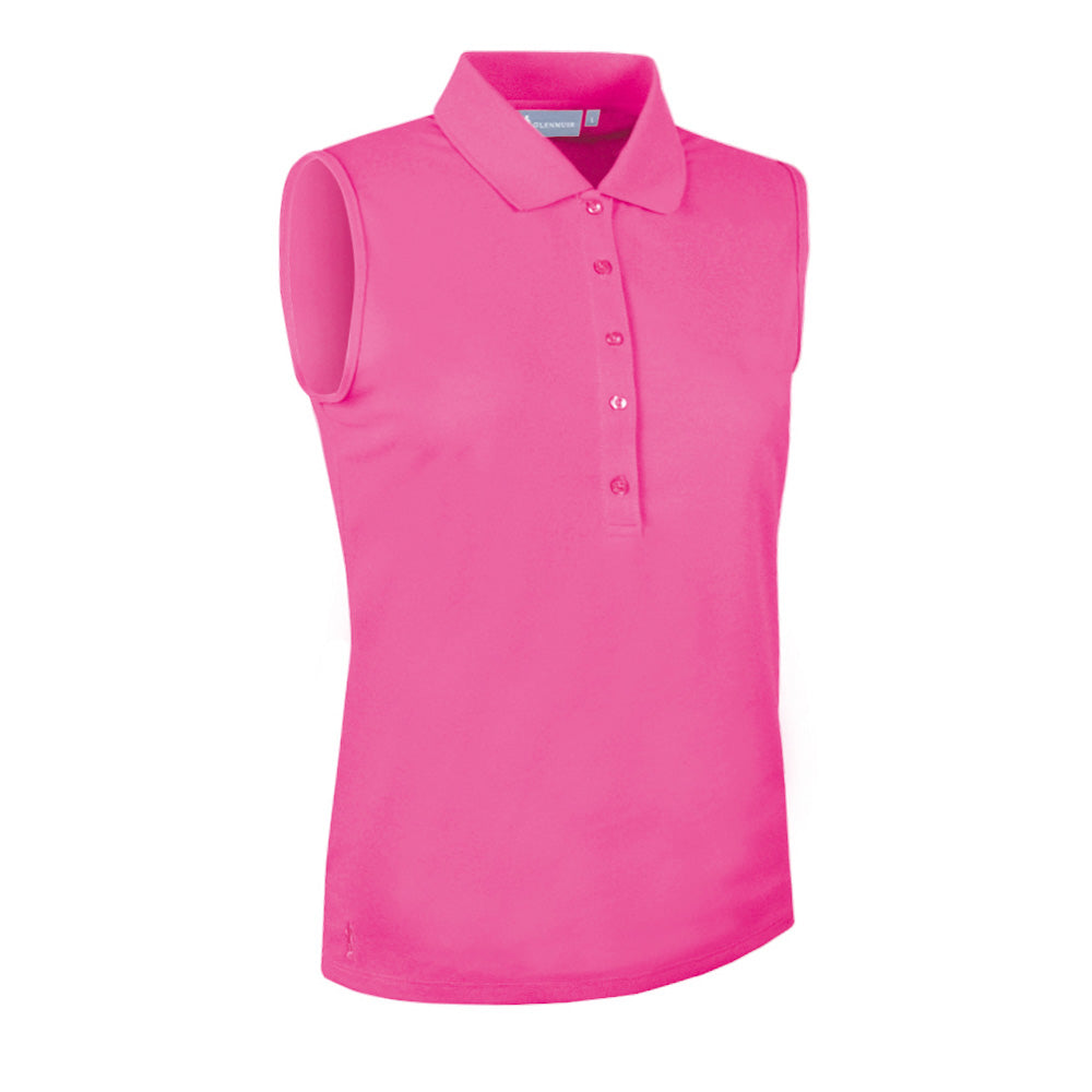 Glenmuir Ladies Sleeveless Pique Knit Polo with Stretch in Hot Pink
