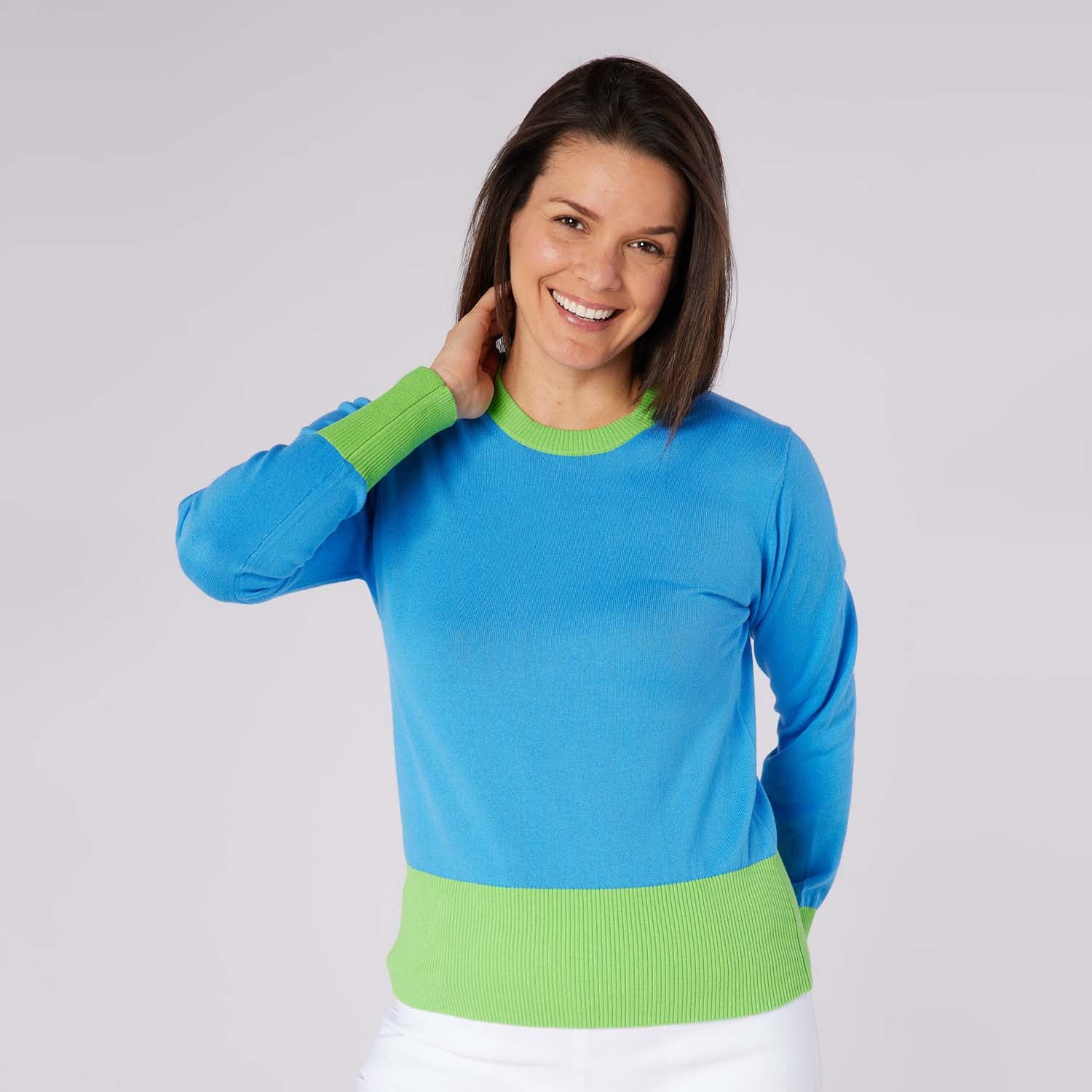 Swing Out Sister Ladies Colour Block Knitted Sweater - Feminine Comfort & Course Ready Style