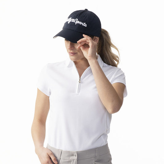 Daily Sports Ladies Cap Sleeve Polo with Zip-Neck in White