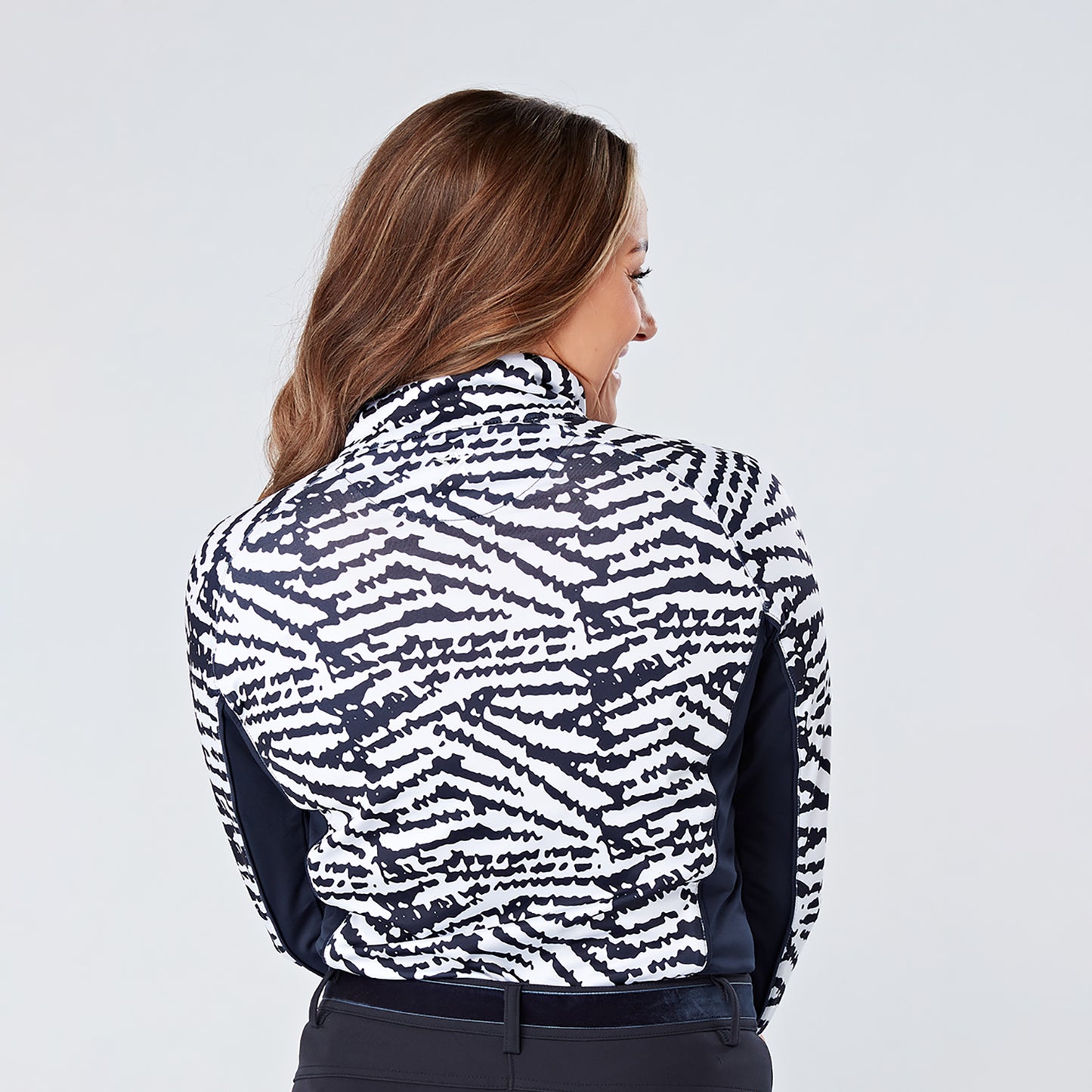 Swing Out Sister Ladies 1/4 Zip Top with Abstract Zebra Pattern